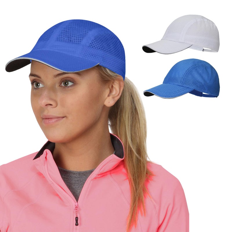 TrailHeads Women's Race Day Performance Running Cap, Lightweight & Quick Drying Mesh Sports Hat with Reflective Trim, Adjustable Fit - White-Cool Blue 2-pk - Image 1